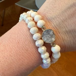 Beaded bracelets. (2) Slip on. Ivory with gray stone.